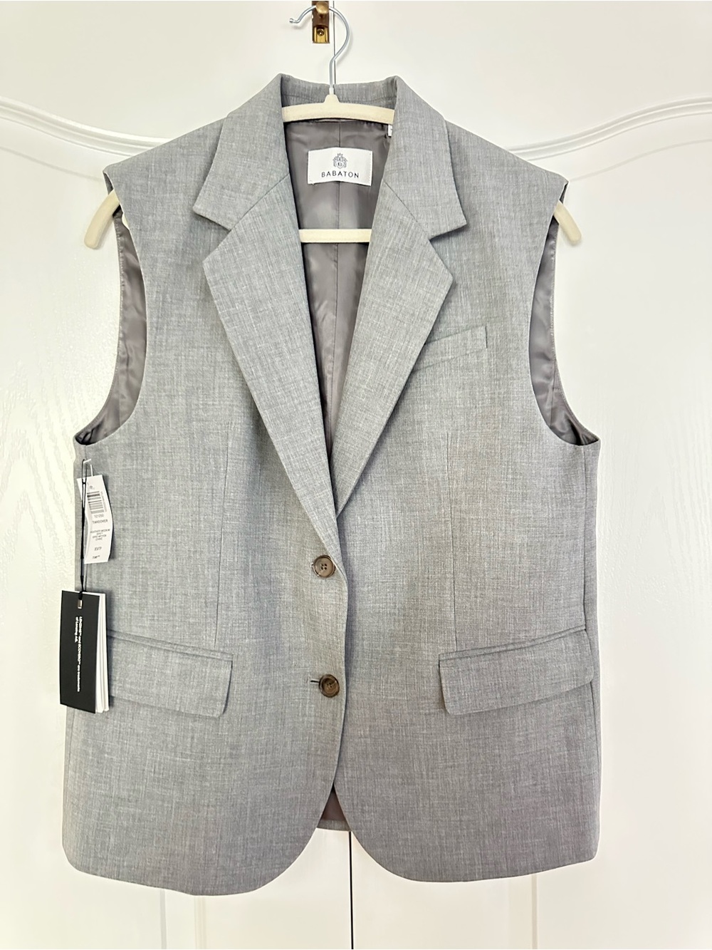 Babaton Light Grey Sleeveless Tailored Blazer Vest